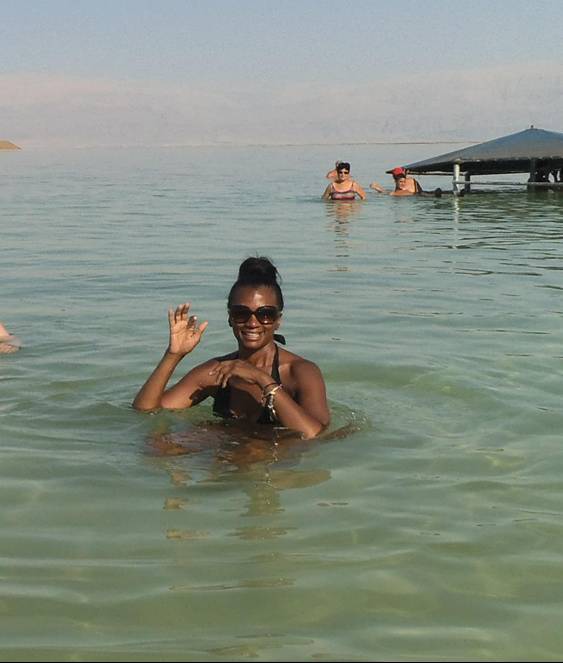 Ivy takes a dip in the Dead Sea